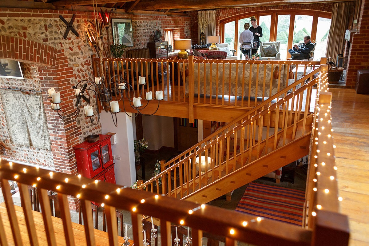 the interior of the barn during wedding preps