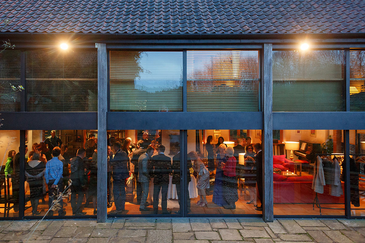 outside view of the guests enjoying the drinks reception