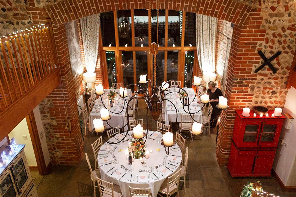 a view of the wedding breakfast tables from the balcony