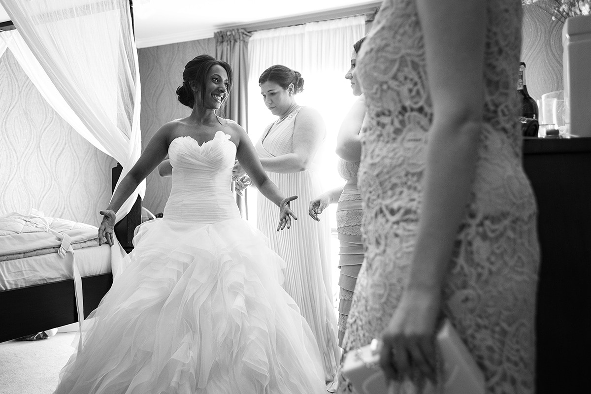 the bride happy to be in her dress