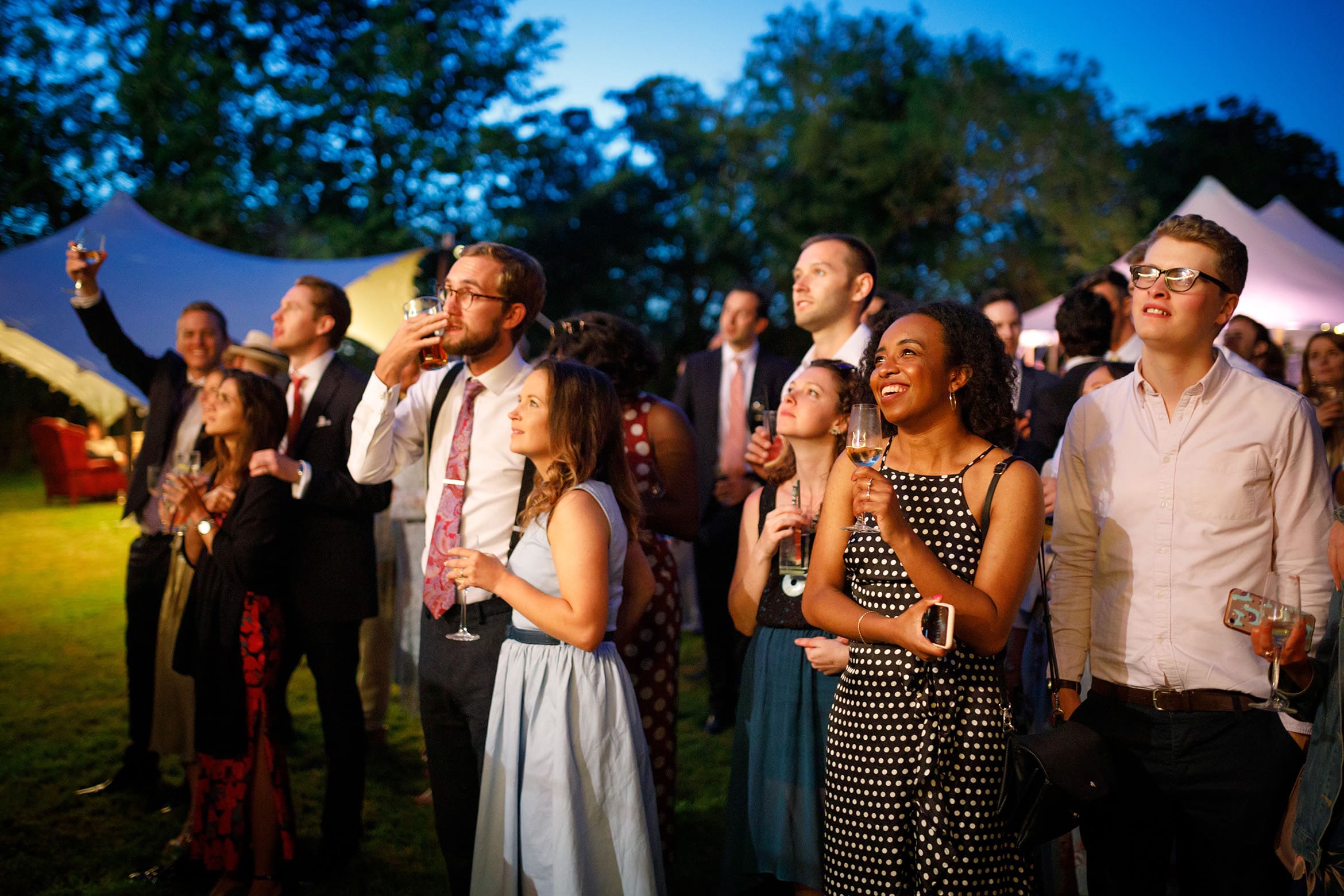 wedding guests enjoying the fireworks