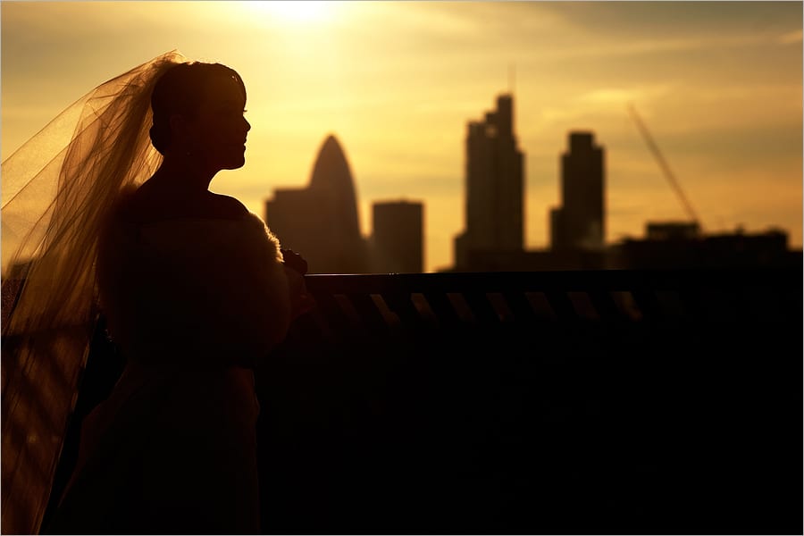 bride in london skyline