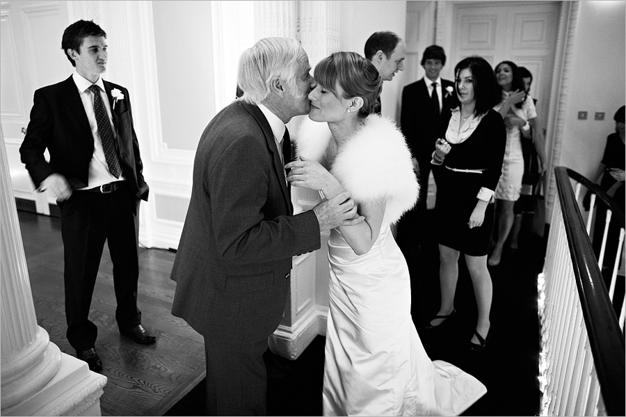 brides meets father before the ceremony