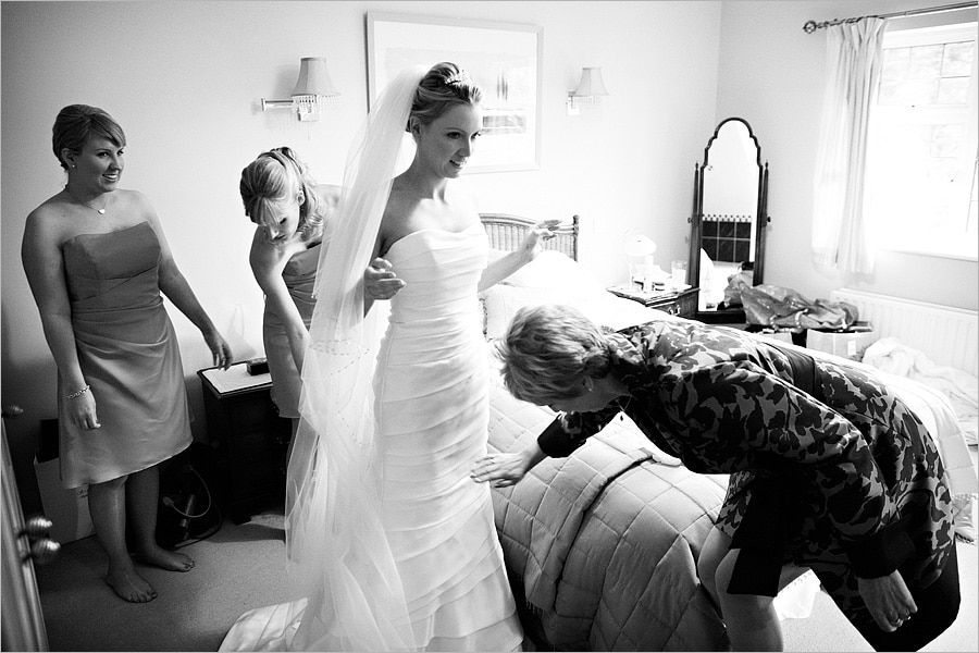 final adjustments to the wedding dress