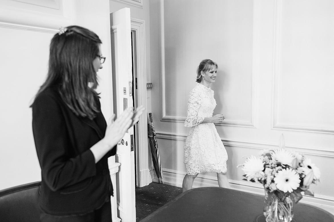 the bride enters the ceremony room at marylebone registry office