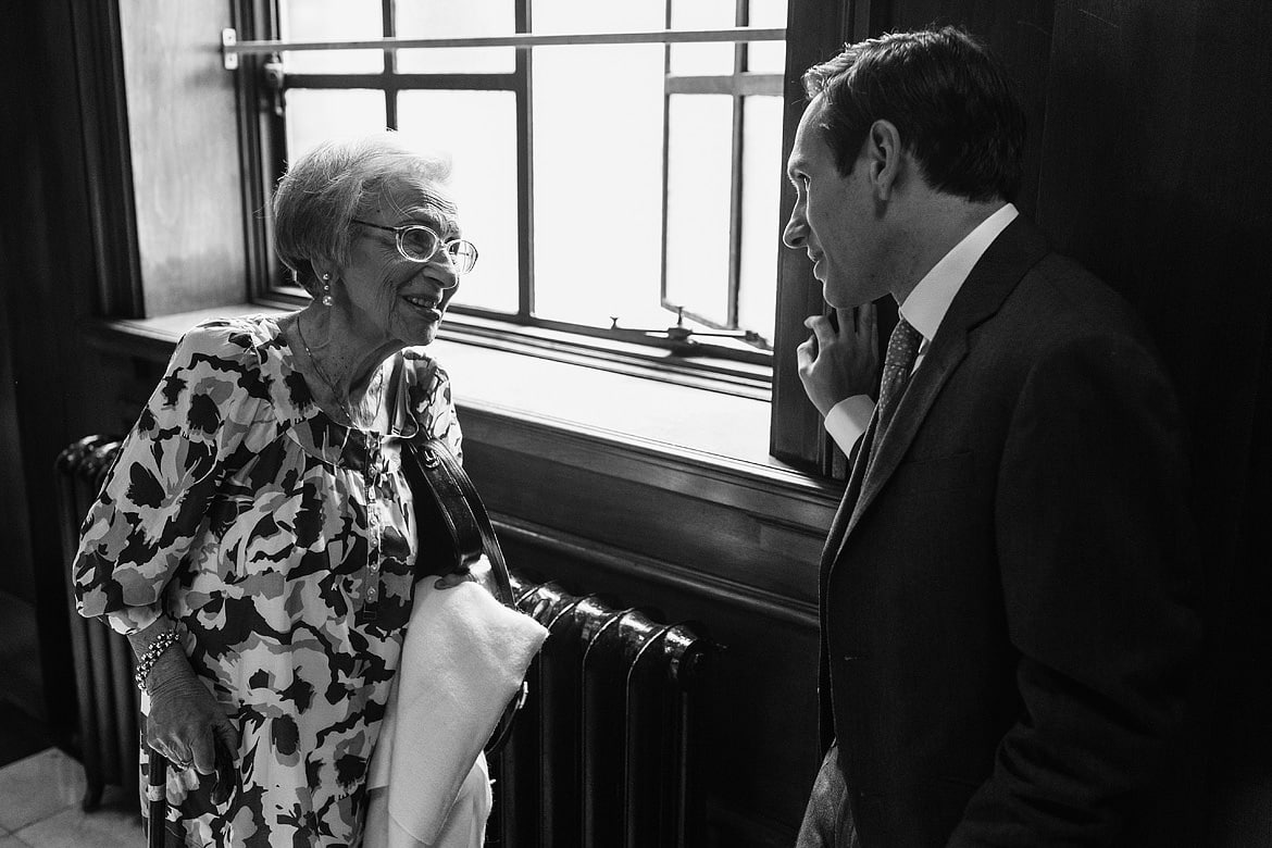 david speaks to his grandmother after the wedding ceremony