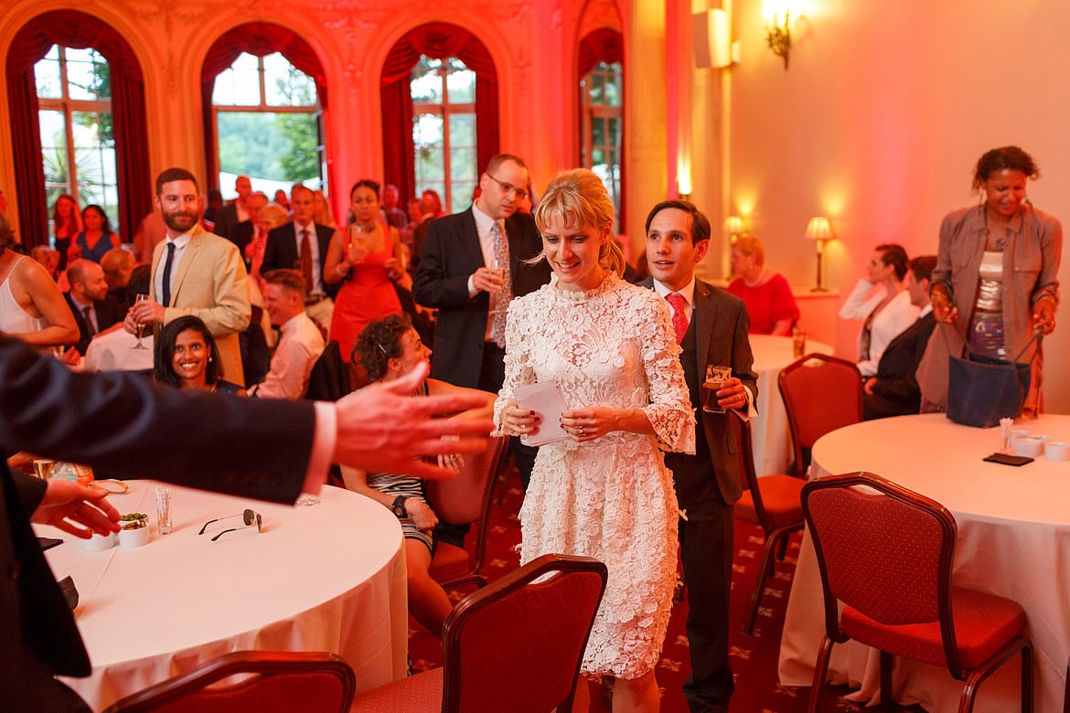 bride and groom enter for the speeches