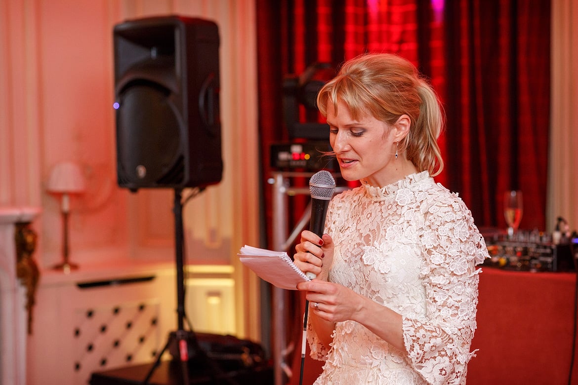 rowena reads her speech to the guests