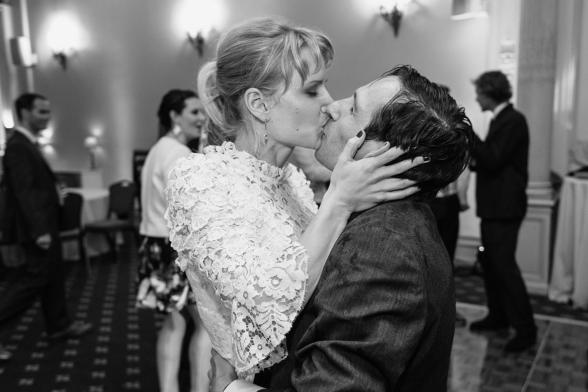 bride and groom embrace on the dancefloor