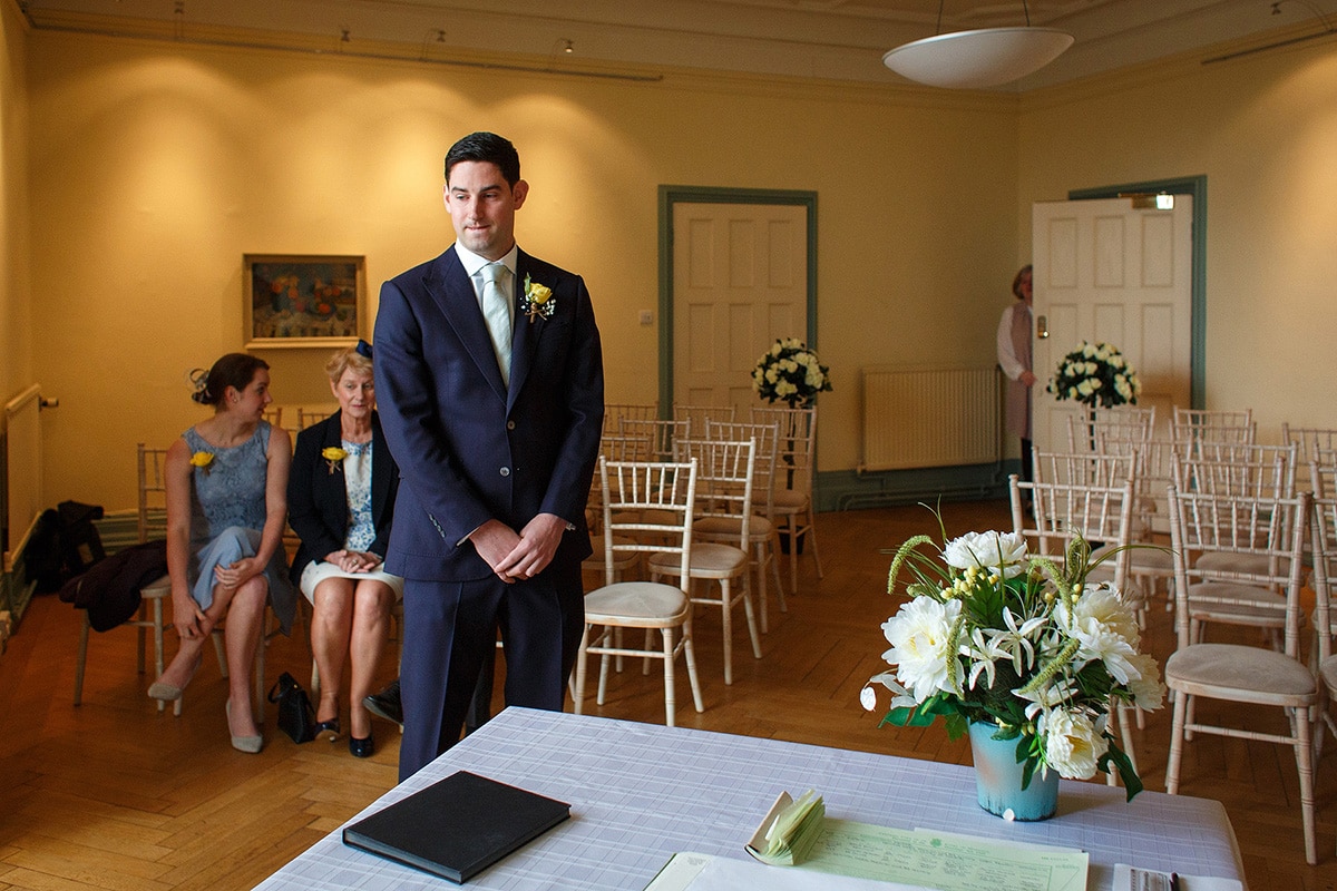 rob waits nervously in the ceremony room