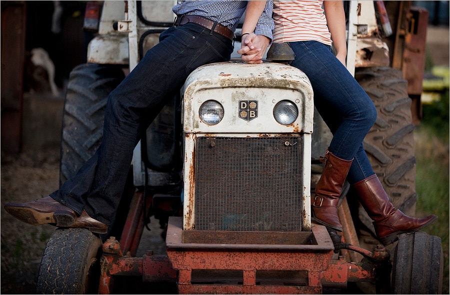 holding hands on the tractor