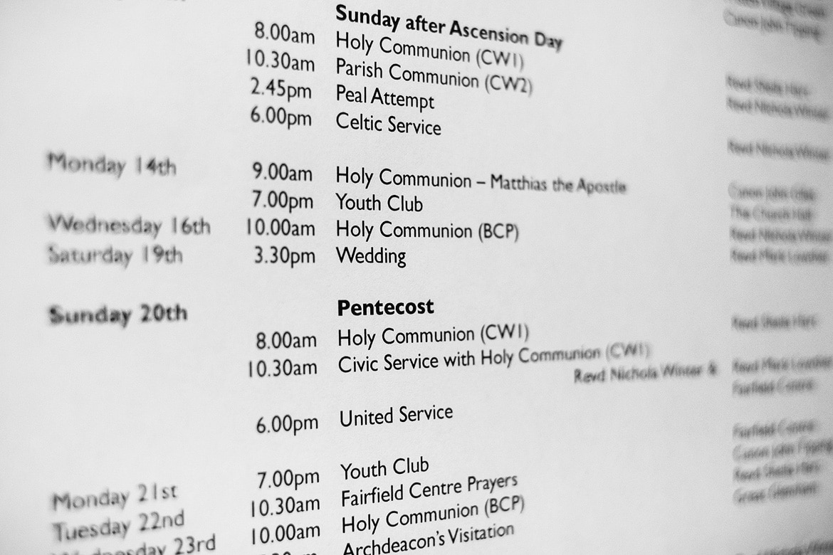 timetable inside aldeburgh church