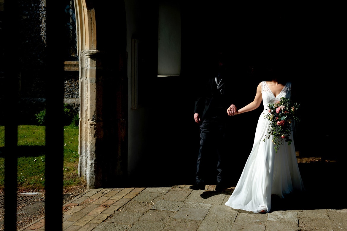 leaving aldeburgh church into the sunlight