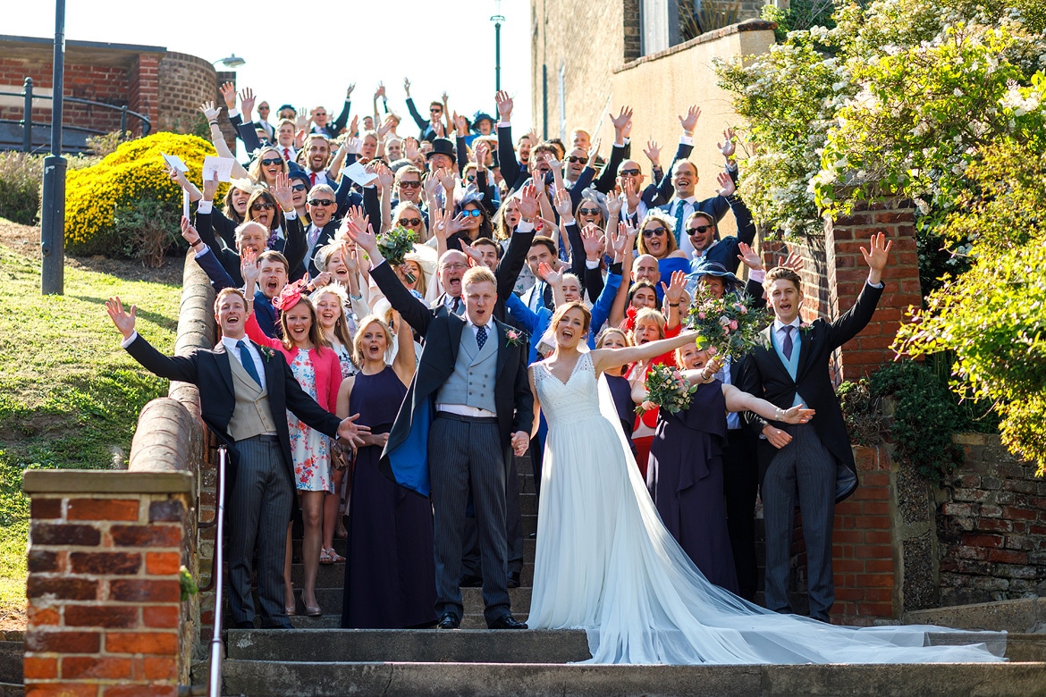 everyone at the wedding on aldeburgh town steps