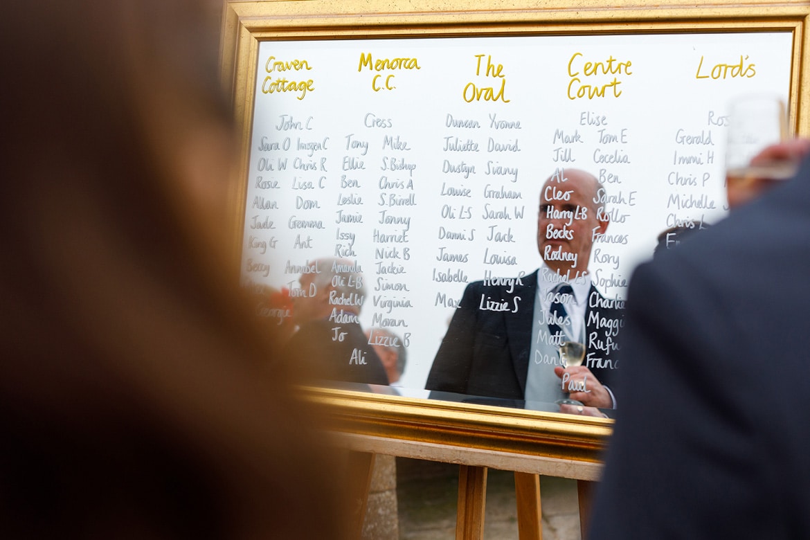 a wedding guest reflected in the table plan