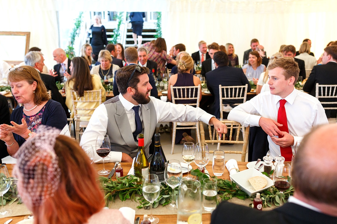 guests in the marquee at an aldeburgh wedding