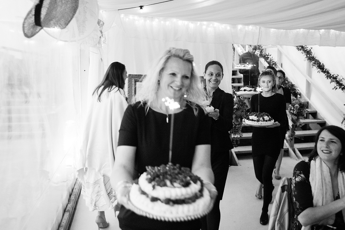 pavlova and sparklers are served