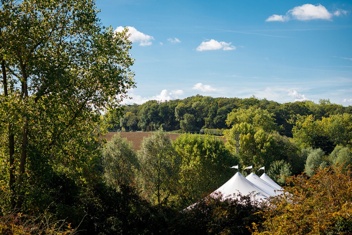 a wedding marquee in a field in suffolk