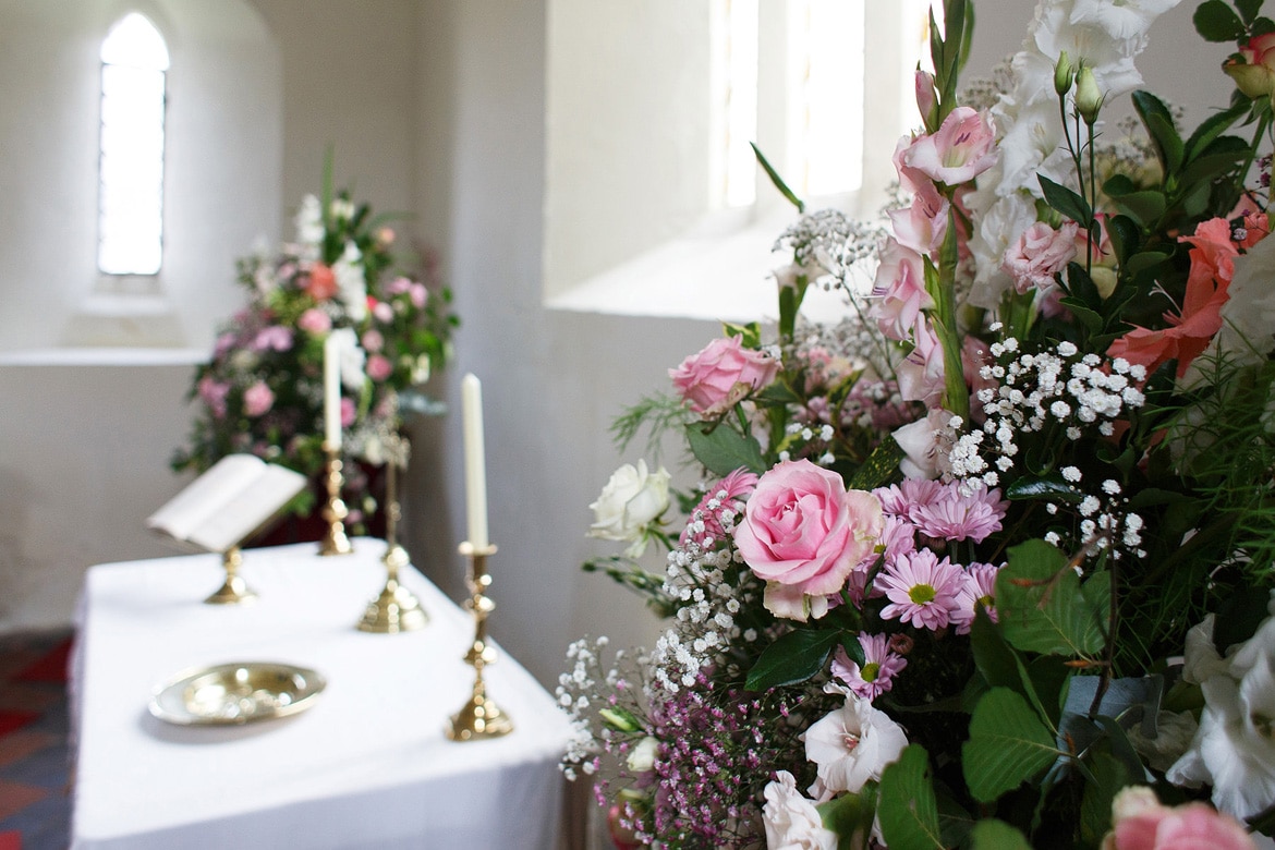 wedding flowers in church