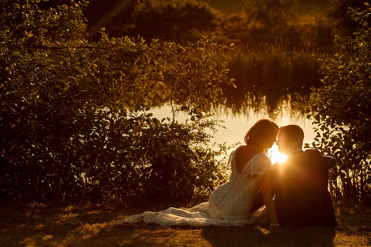 a sunset wedding portrait at bluebell vineyard