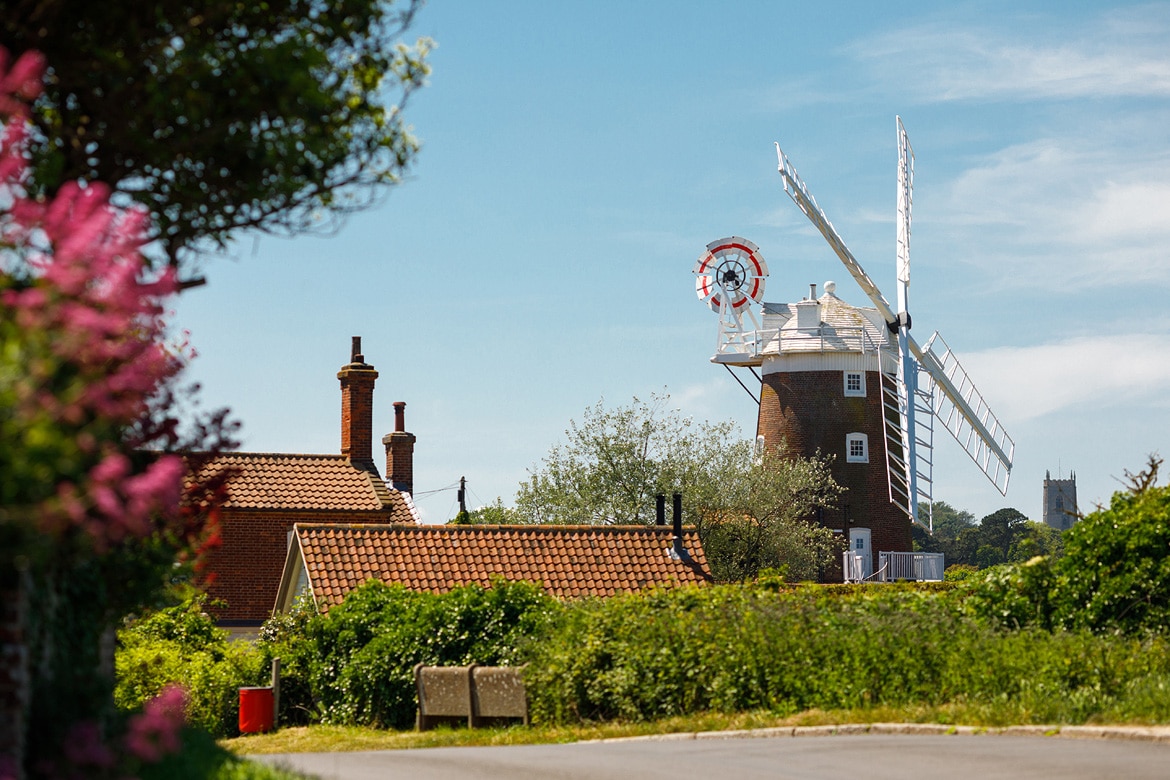 cley mill seen from the coast road