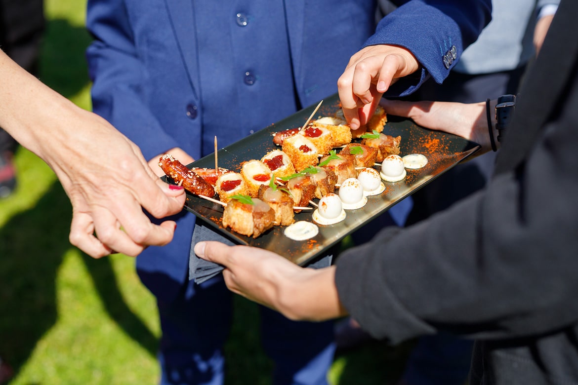 canapes in the sunshine at cley mill