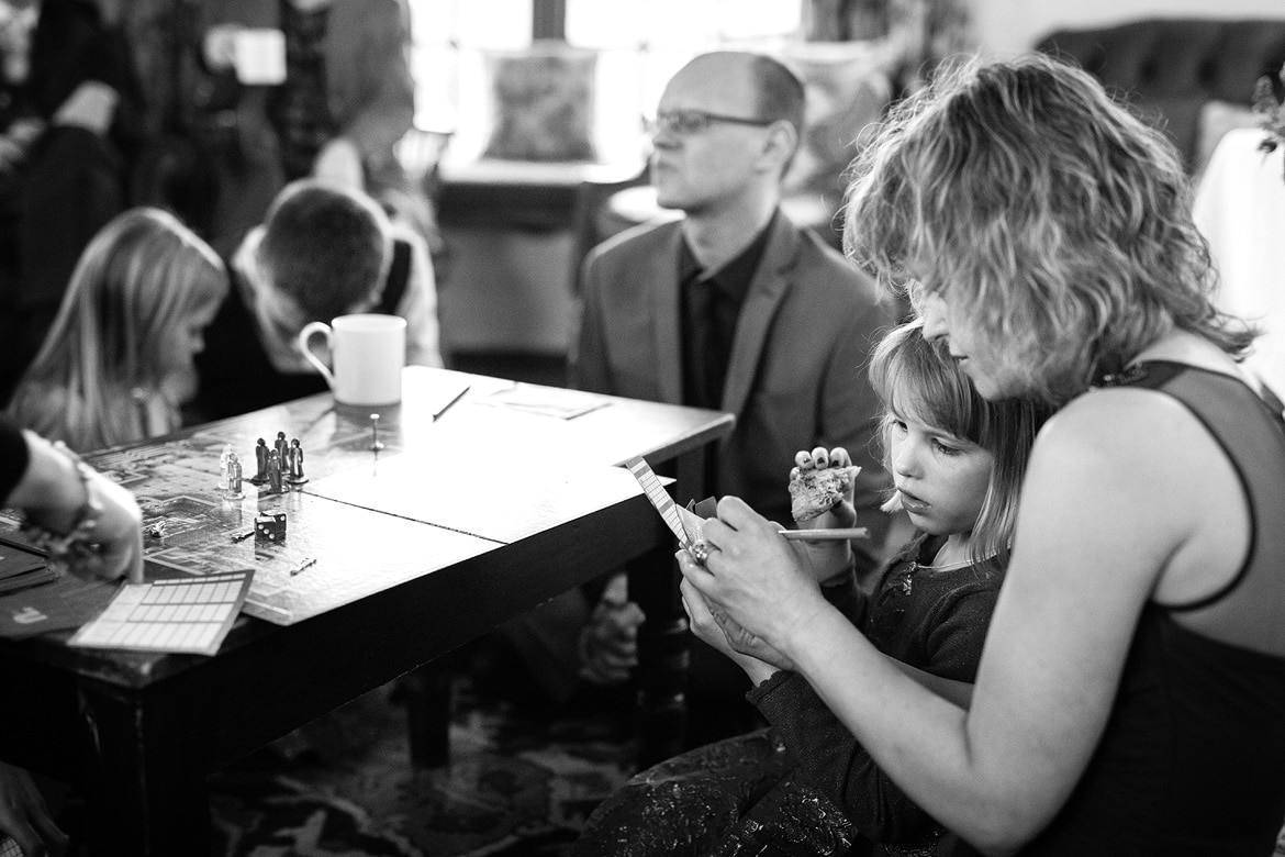 the bride plays cluedo with her daughter