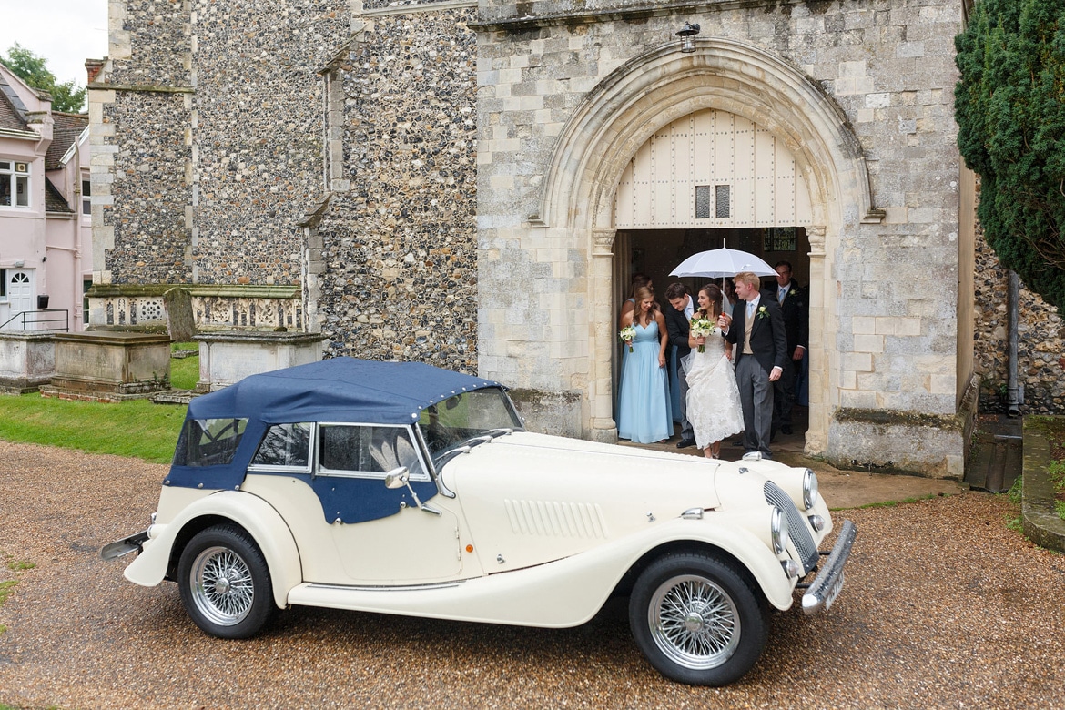 the wedding car outside framlingham church