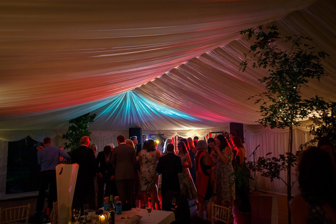 inside the marquee in the evening