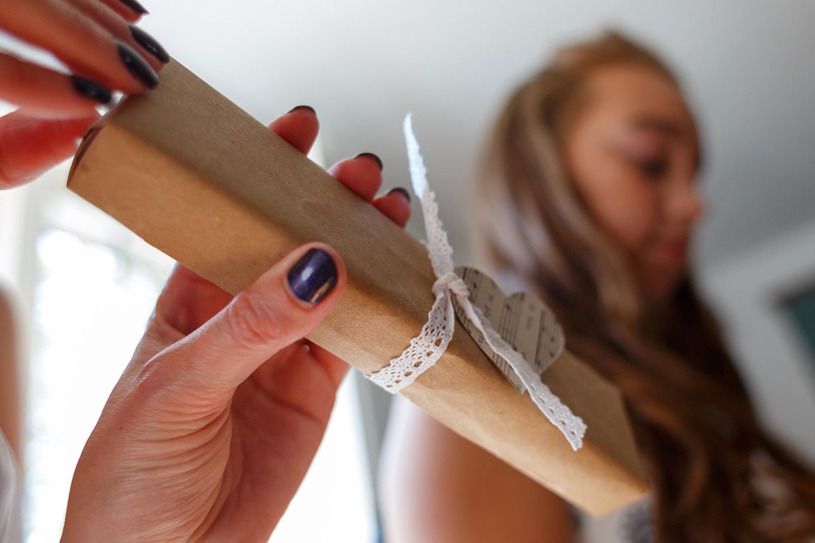 bridesmaids open their presents