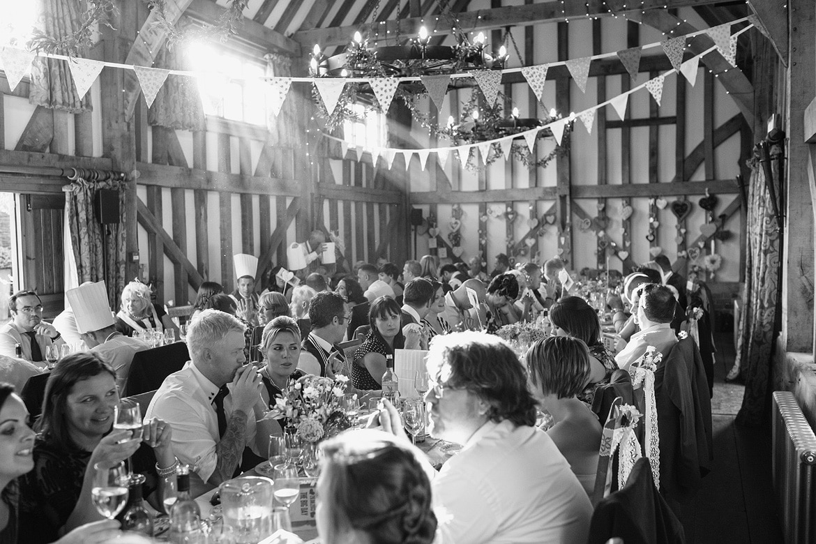 rays of light during the wedding breakfast at gate street barn