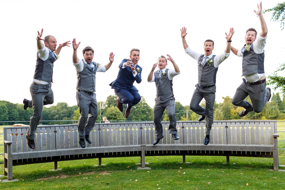 the boys jumping off the bench