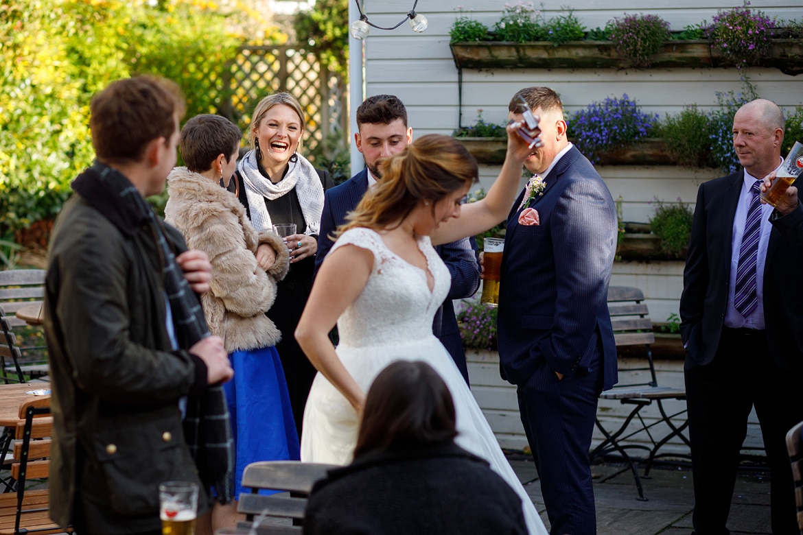 the bride walks through