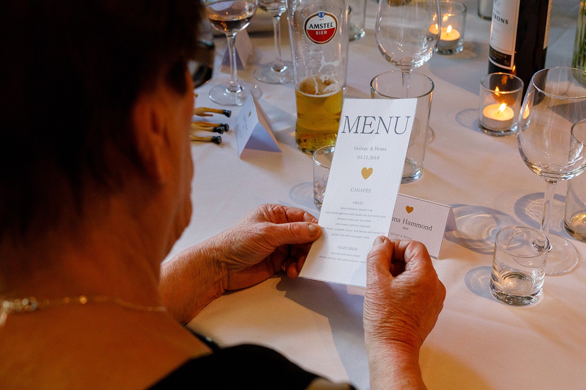 examining the wedding breakfast menu