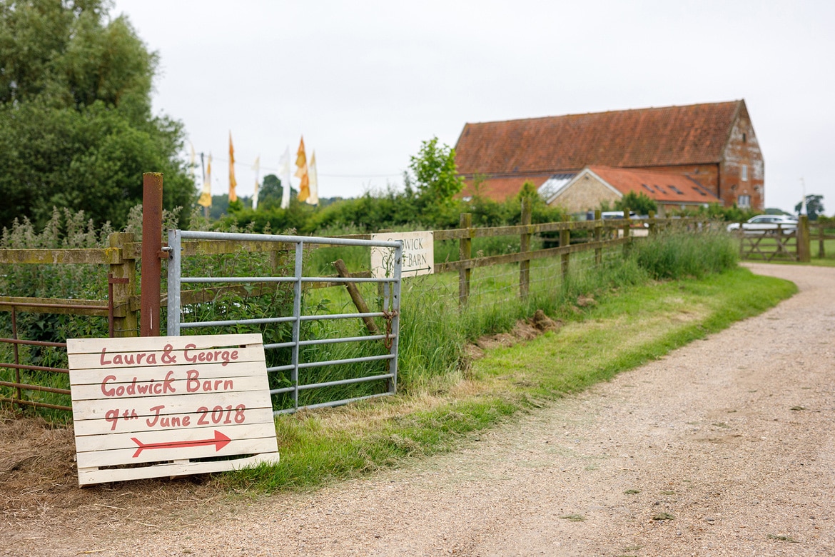 a wedding sign outside godwick hall