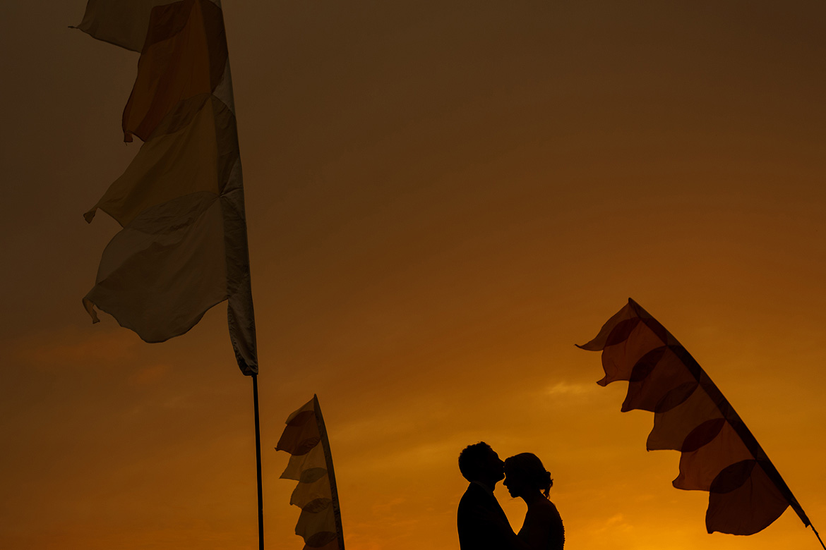 wedding portrait with the festival flags