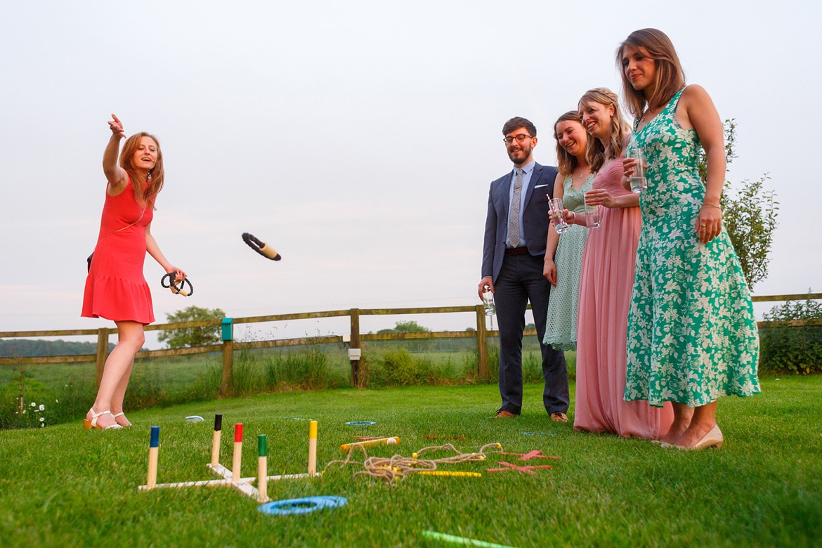 wedding guests play hoopla