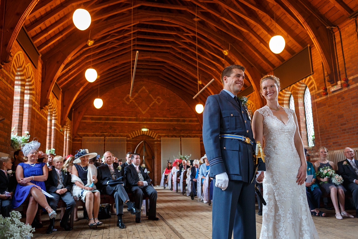 bride and groom inside the gressenhall chapel