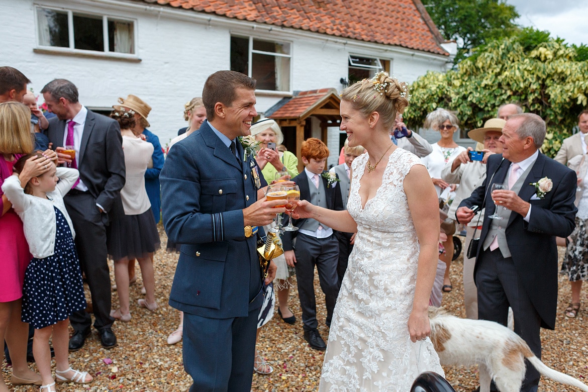 bride and groom get their first drinks