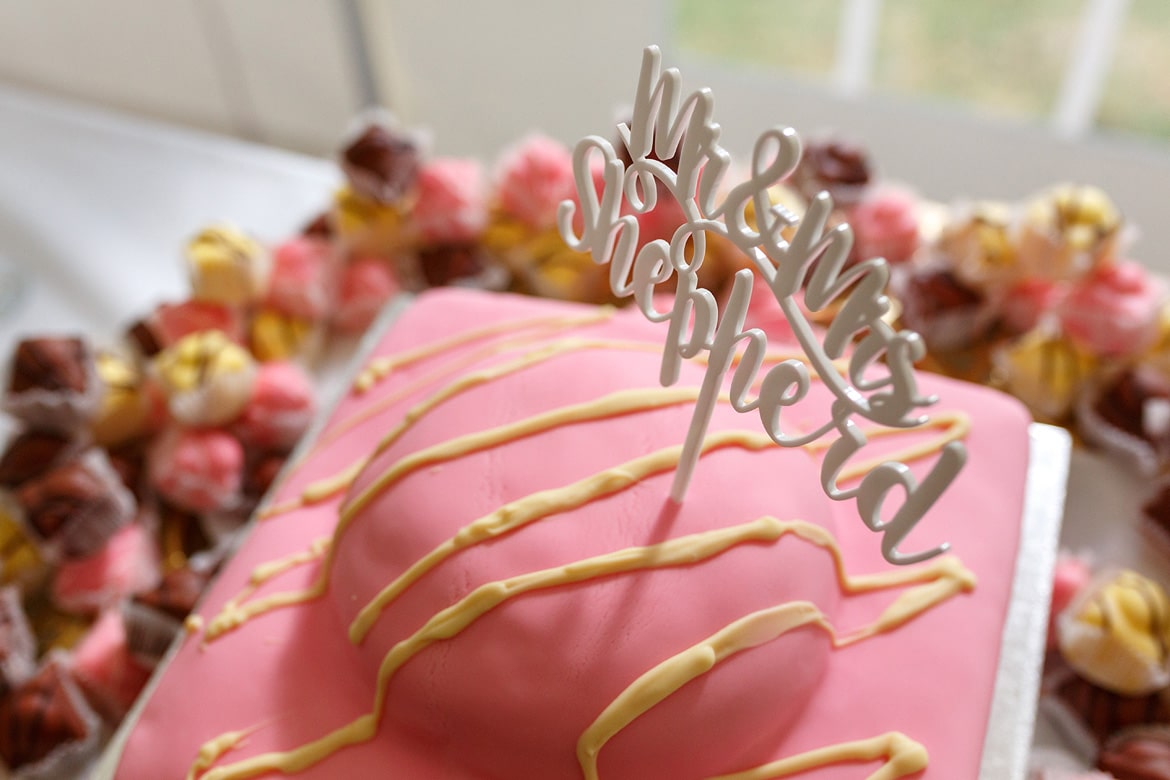 a detail shot of the wedding cake