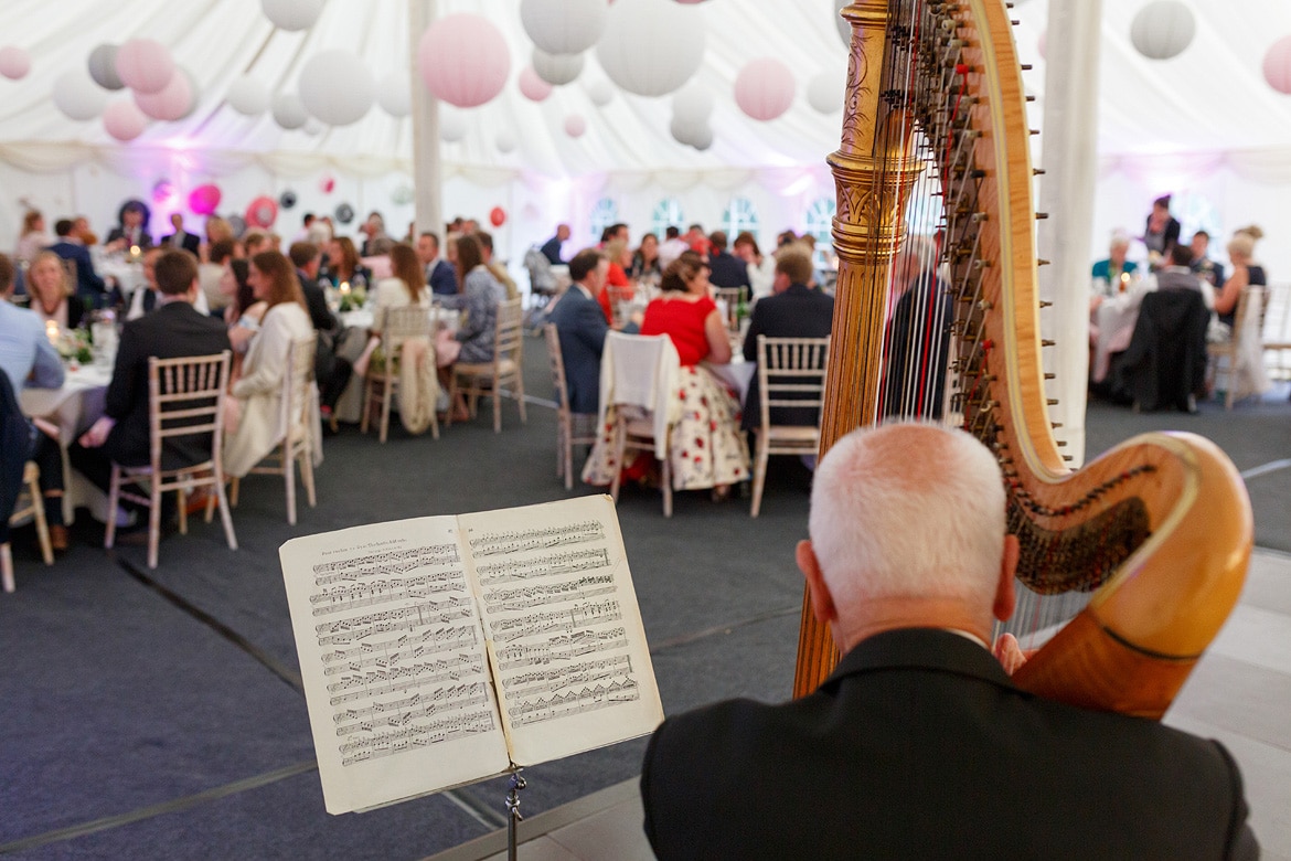 the wedding harpist in the marquee