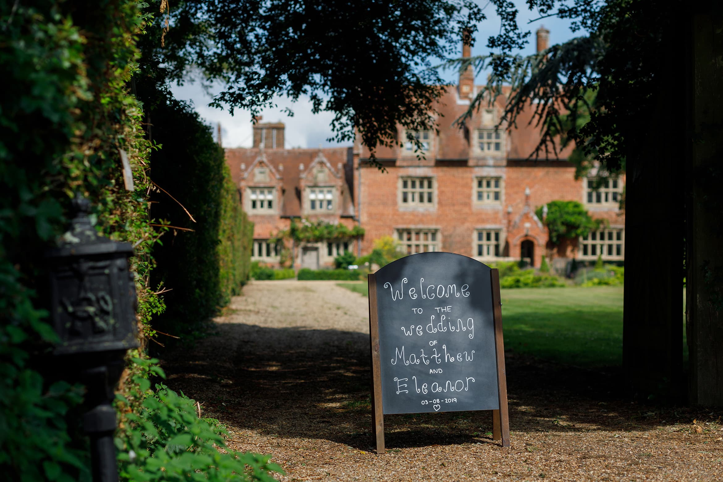 welcome outside a hautbois hall wedding