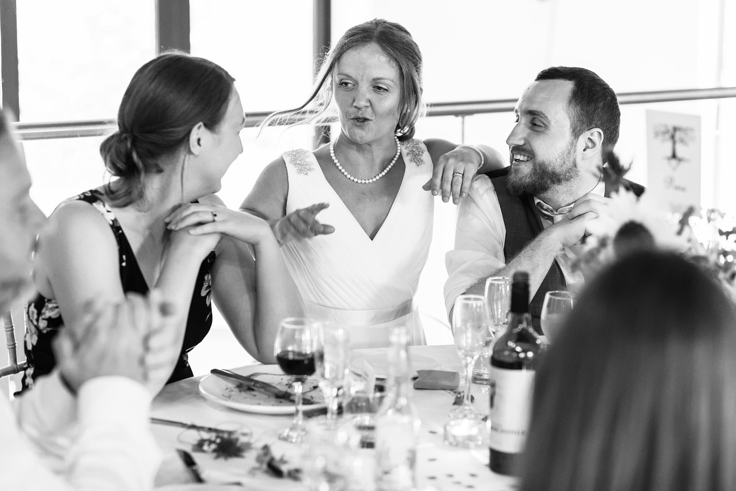 the bride talking to her guests