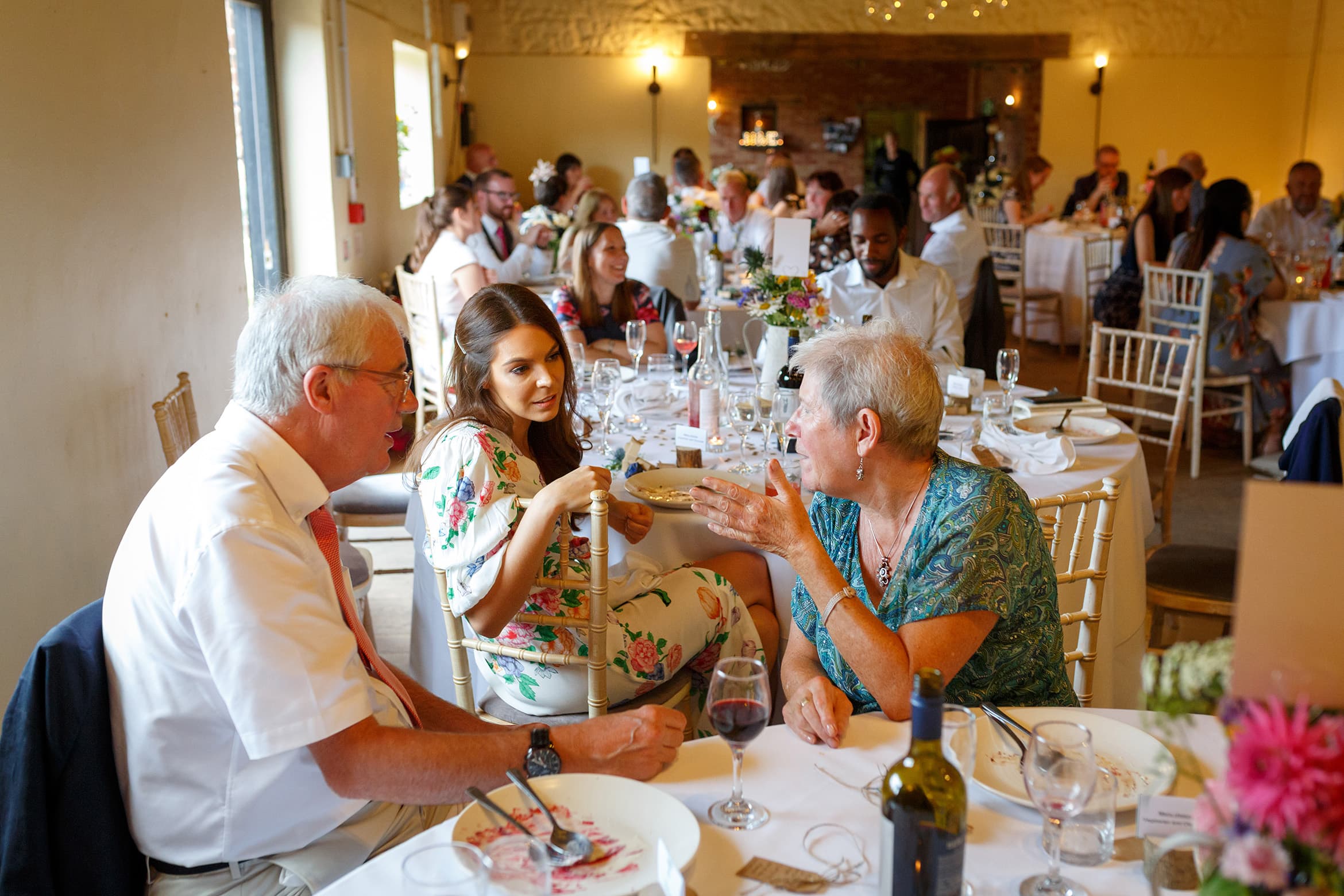 guests talk at a hautbois hall wedding