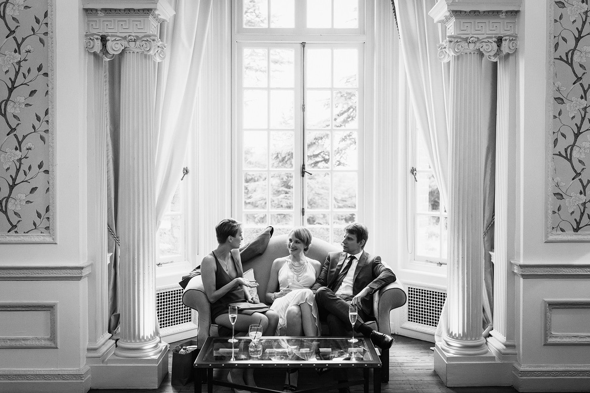 wedding guests chatting