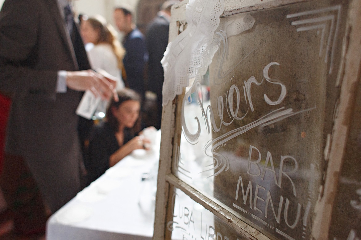 detail shot of the wedding bar sign