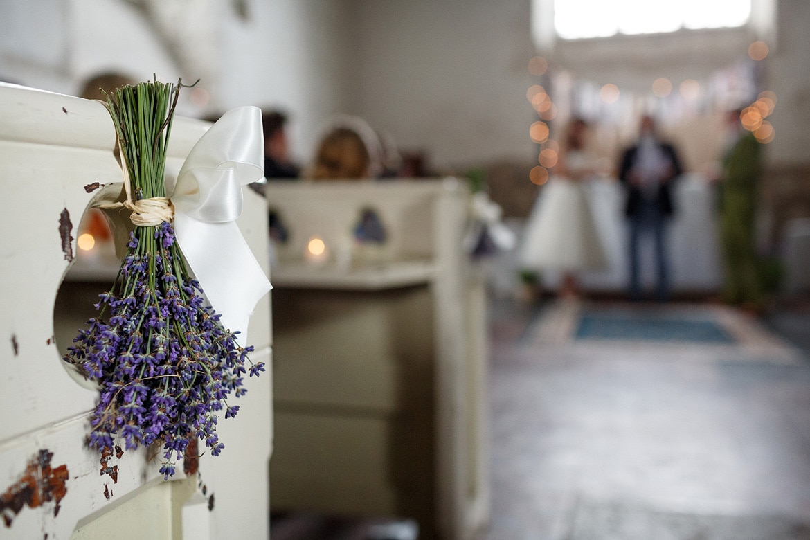 lavender on the pew ends