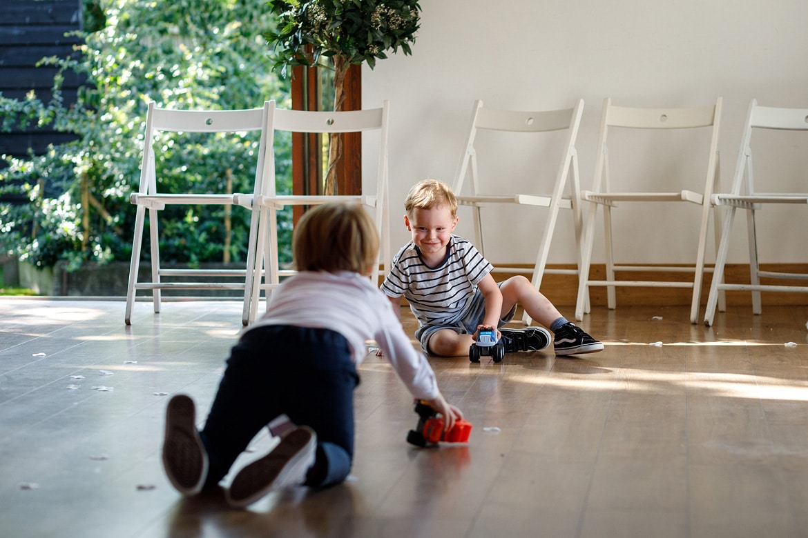 children play inside maidens barn