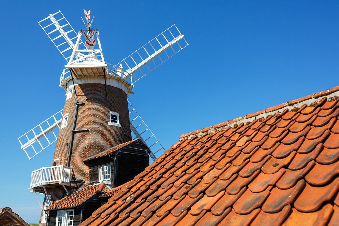 cley mill from over a rooftop
