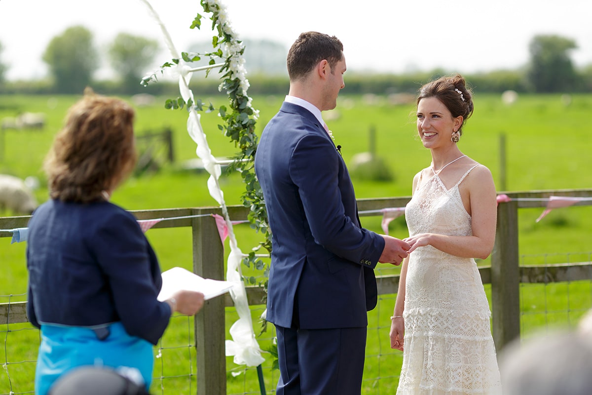 bride and groom exchange rings